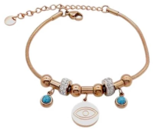 Ατσάλινο Βραχιόλι σε Ροζ Χρυσό με Μάτι και Τιρκουάζ Λεπτομέρειες (B3476-1)