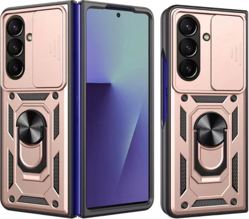 Θήκη Samsung Galaxy Z Fold7 Techsuit CamShield Ανθεκτική με Κάλυμμα για την Κάμερα & Μεταλλικό Ring Holder - Rose Gold (5949419282087)