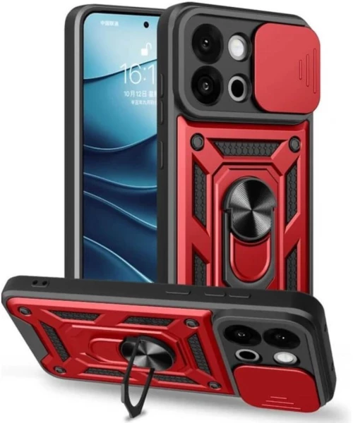 Θήκη OnePlus 13T / 13s Bodycell Armor Slide Ανθεκτική με Κάλυμμα για την Κάμερα & Μεταλλικό Ring Holder - Red (5206015082429)