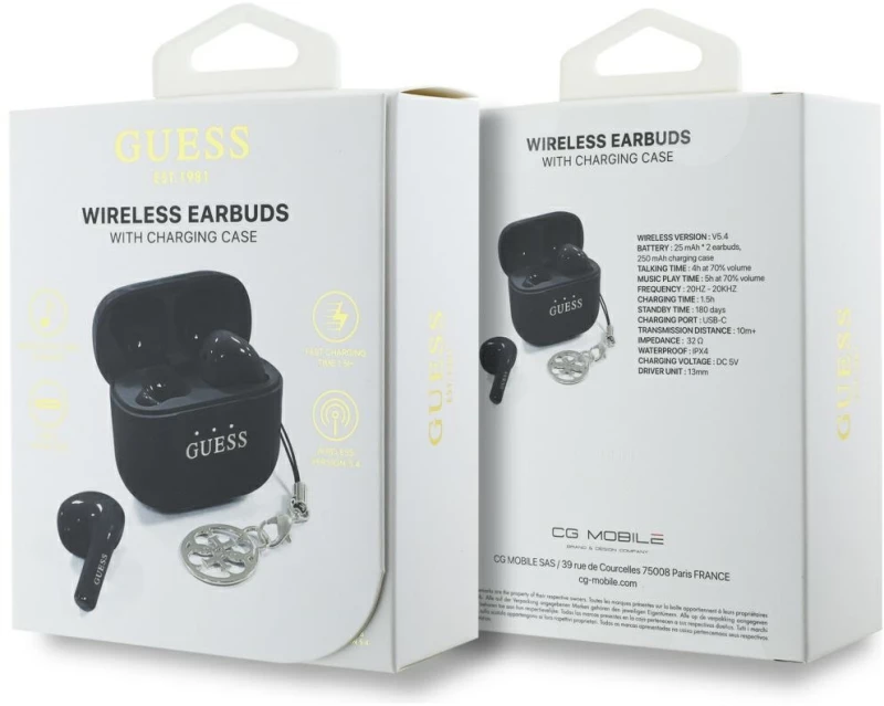 Guess Glossy Effect Printed Classic Logo & Charm TWS headphones - black