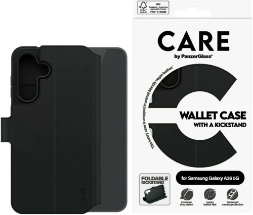 CARE by PanzerGlass Feature Wallet Kickstand Case for Samsung Galaxy A36 5G - Black