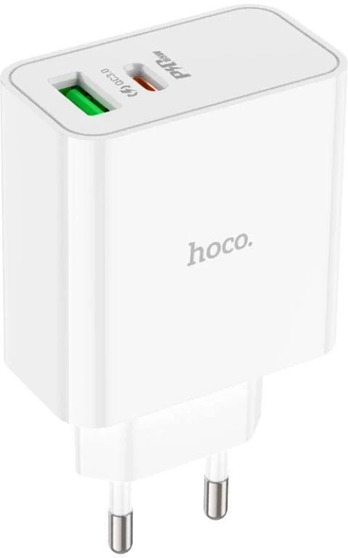 Hoco C113A 65W Φορτιστής με Θύρες USB-A και USB-C PD+QC 3.0 Λευκό