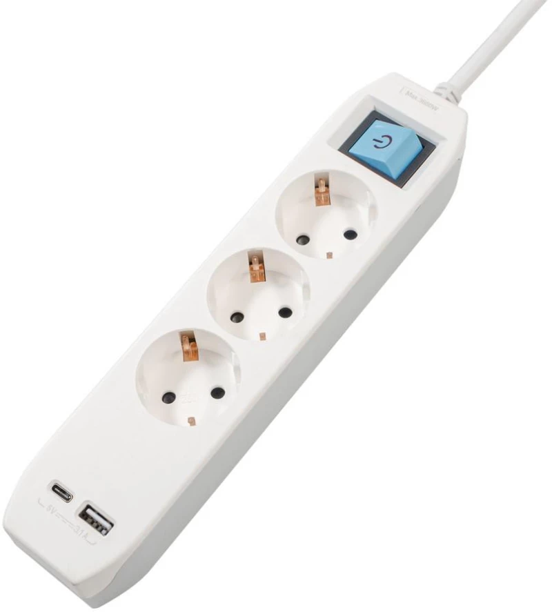 Spacer PP-3-45-TC-USB Πολύπριζο με USB-A, USB-C και Καλώδιο 4.5m