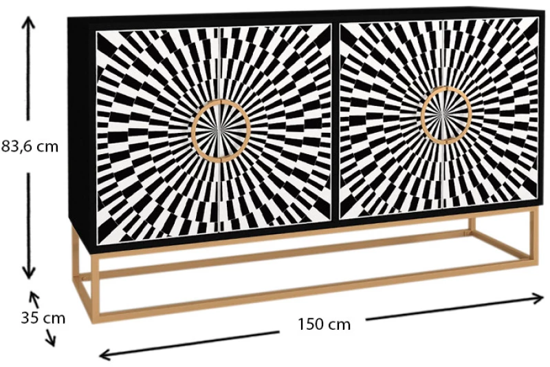 Μπουφές Gradel χρώμα μαύρο - ασπρόμαυρο 150x35x83,6εκ.