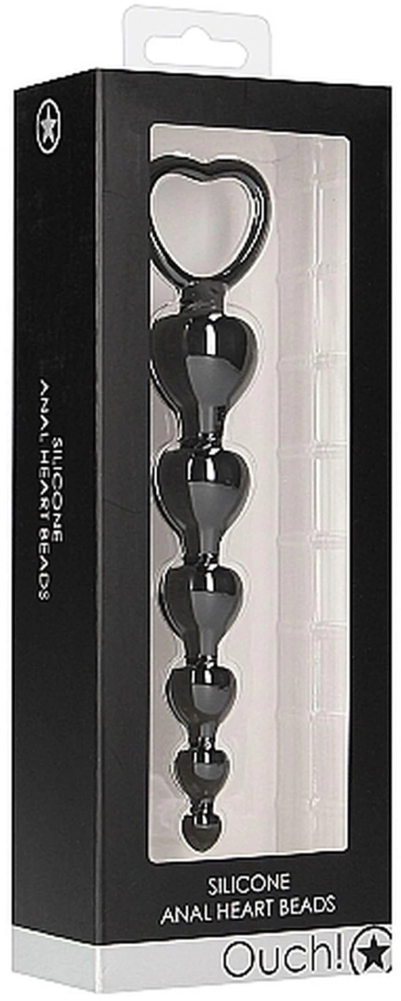 Ouch Anal Heart Beads - Black