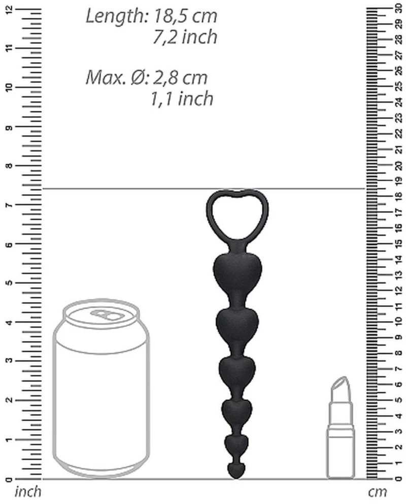 Ouch Anal Heart Beads - Black