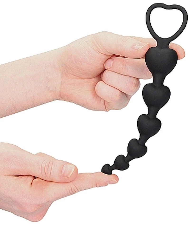 Ouch Anal Heart Beads - Black
