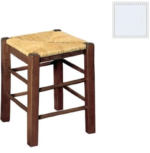 ΤΑΒΕΡΝΑΣ Σκαμπό Βοηθητικό, Οξιά Εμποτισμός Λάκα Άσπρο, Κάθισμα Ψάθα