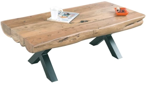 VILLAGE Τραπεζάκι Σαλονιού Καθιστικού, Μέταλλο Βαφή Μαύρο, Ξύλο Ακακία Φυσικό