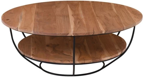 ROY-W Τραπεζάκι Σαλονιού Καθιστικού, Μέταλλο Βαφή Μαύρο, Ξύλο Ακακία Φυσικό