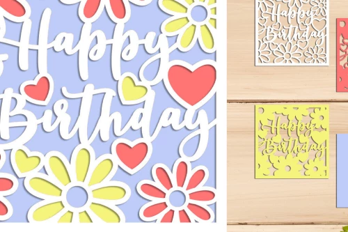 Intra απο ξύλο plywood 3mm-4mm πάχος τρισδιάστατη κάρτα για τα γενέθλια με λουλούδια Δίασταση 8x8 cm INTRAFABR-97590761