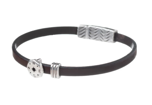 Brown Leather Bracelet with Compass