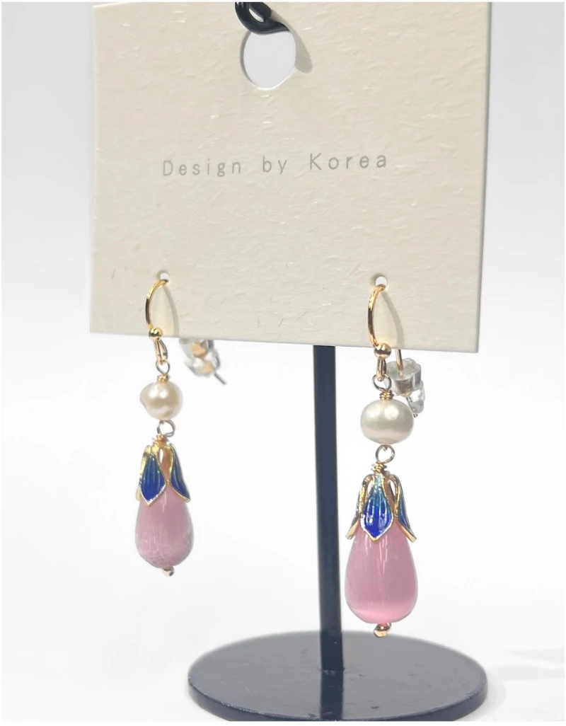 Σκουλαρίκια Κρεμαστά Με Rose Quartz Και Πέρλα WER337