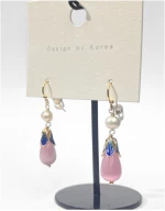 Σκουλαρίκια Κρεμαστά Με Rose Quartz Και Πέρλα WER337