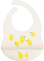 Beige, Lemons, Σαλιάρα σιλικόνης 6m+ με θήκη περισυλλογής τροφίμων, Queen Mother