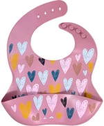 Dark Pink, Hearts, Σαλιάρα σιλικόνης 6m+ με θήκη περισυλλογής τροφίμων, Queen Mother