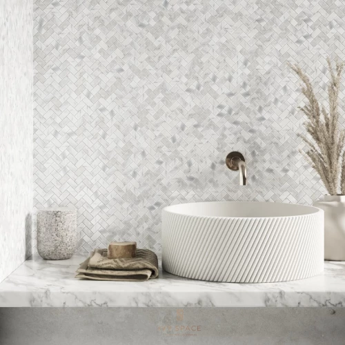 Ivy Space 28.7x28.7cm Πλακάκι Herringbone Calacatta Cremo Mini Γυαλιστερό