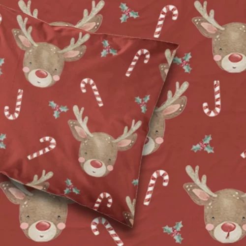 Σεντόνι Σετ 2ΤΜΧ Χριστουγεννιάτικο Rudolf Κόκκινο Μονό  Κόκκινο 160 x 240 cm + 50 x 70 cm