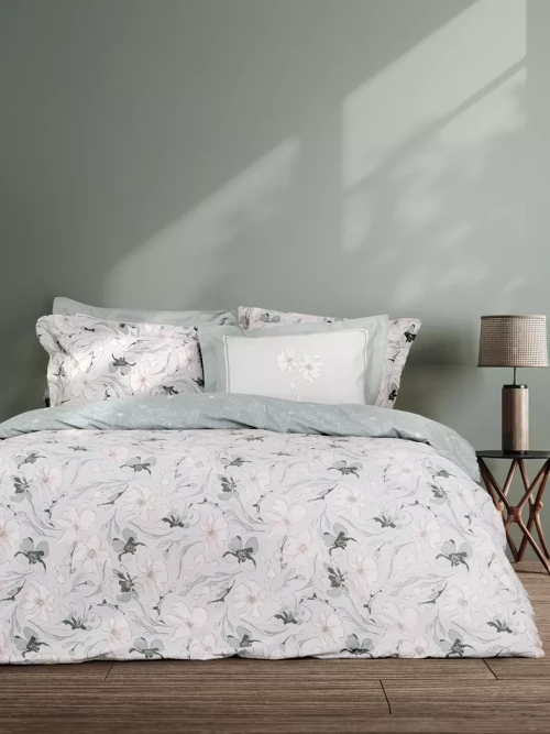 Σετ Παπλωματοθήκη Celeste Γκρι, Μέντα Μονή (1 x 160x240 + 1 Μαξιλαροθήκη Oxford 4 πλευρών 52x72+5)