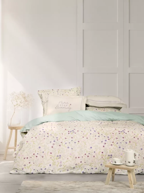 Σετ Σεντόνια Dream Garden Μπεζ, Πράσινο Υπέρδιπλα (2 x 240x260 + 2 Μαξιλαροθήκες Oxford 4 πλευρών 52x72+5)