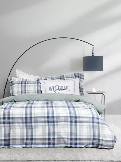 Σετ Σεντόνια Welcome Μπλε, Γκρι Μονά (2 x 170x260 + 1 Μαξιλαροθήκη Oxford 4 πλευρών 52x72+5)