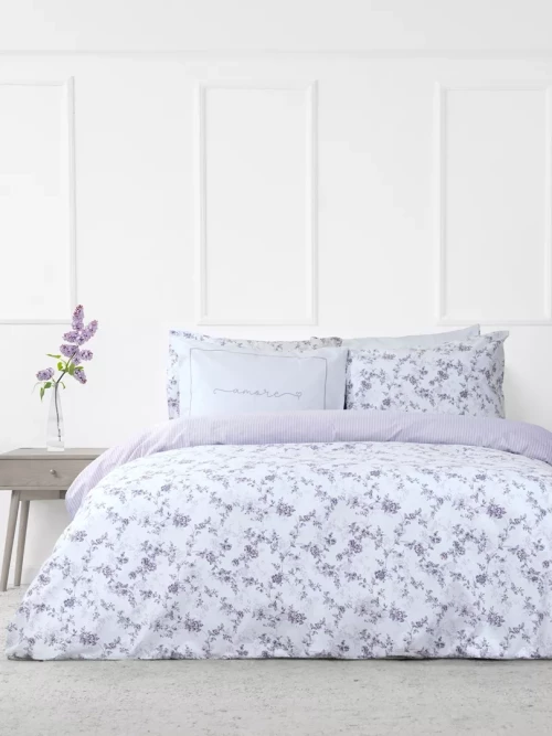 Σετ Σεντόνια Merlin Λιλά, Γκρι Μονά με λάστιχο (1 x 100x200+32 + 1 x 170x260 + 1 Μαξιλαροθήκη 50x70)