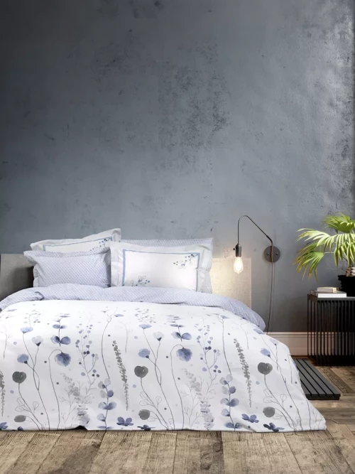 Σετ Σεντόνια Ameya Μπλε Υπέρδιπλα (2 x 240x260 + 2 Μαξιλαροθήκες Oxford 4 πλευρών 52x72+5)