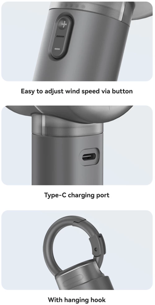 USAMS φορητός ανεμιστήρας LU01 με 5 ταχύτητες, 2000mAh, μαύρος