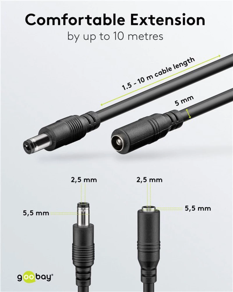 GOOBAY καλώδιο προέκτασης τροφοδοσίας 71401, 5.5x2.5mm, 3m, μαύρο