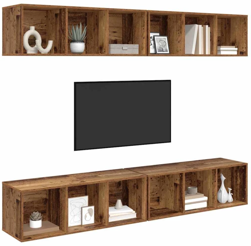 vidaXL Σετ επίπλου τηλεόρασης 4 pcs Παλιό Ξύλο 37 x 37 x 107,5 εκ
