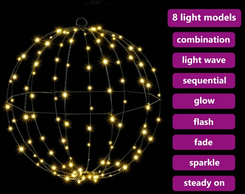 vidaXL Μπάλα με 192 LED 2 pcs Θερμό λευκό 40 cm Μέταλλο