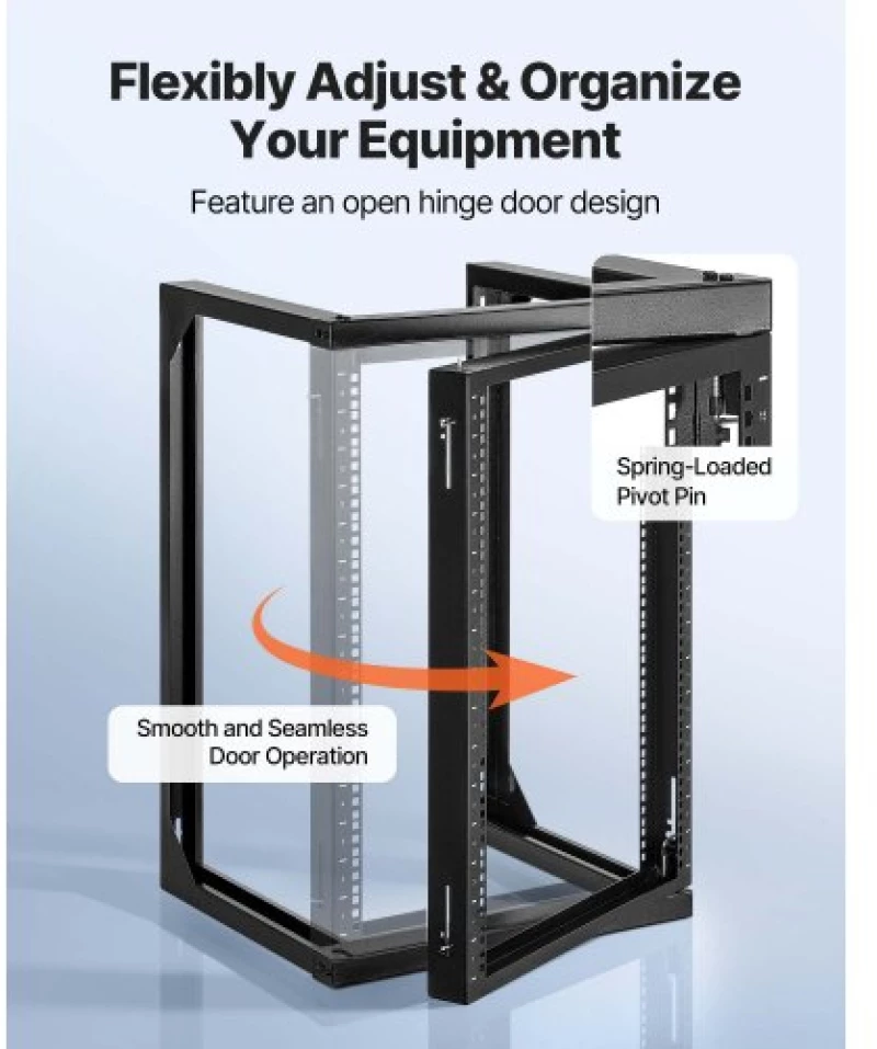 VEVOR 15U Wall Mount Server Rack, 68.04 kg Max Load Capacity, Open Frame Network Rack with 180 Degrees Gate Swing Door, Carbon Steel, Ideal for IT Network Equipment & AV Devices Computer Server, Black