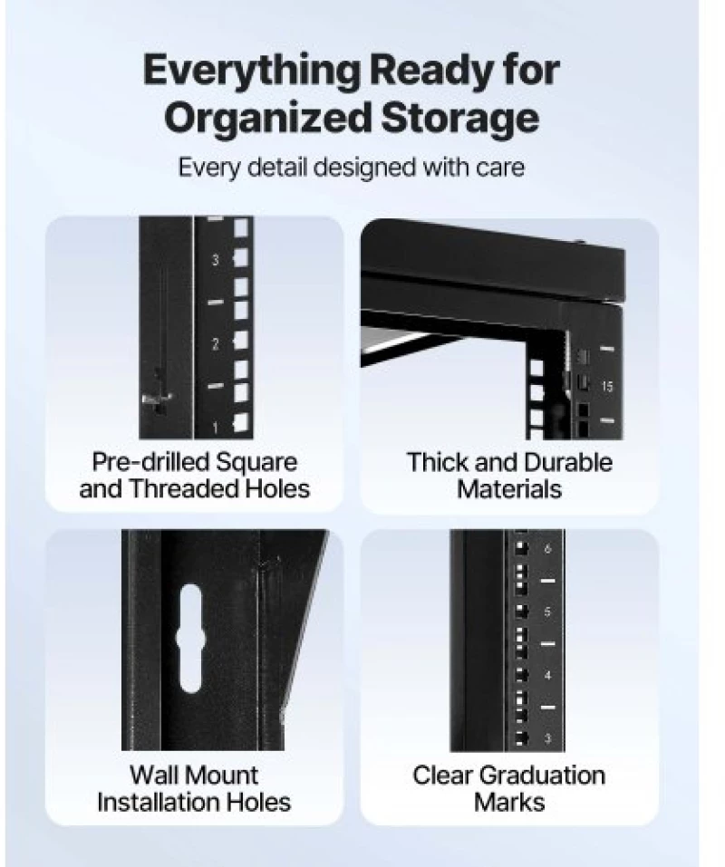 VEVOR 15U Wall Mount Server Rack, 68.04 kg Max Load Capacity, Open Frame Network Rack with 180 Degrees Gate Swing Door, Carbon Steel, Ideal for IT Network Equipment & AV Devices Computer Server, Black