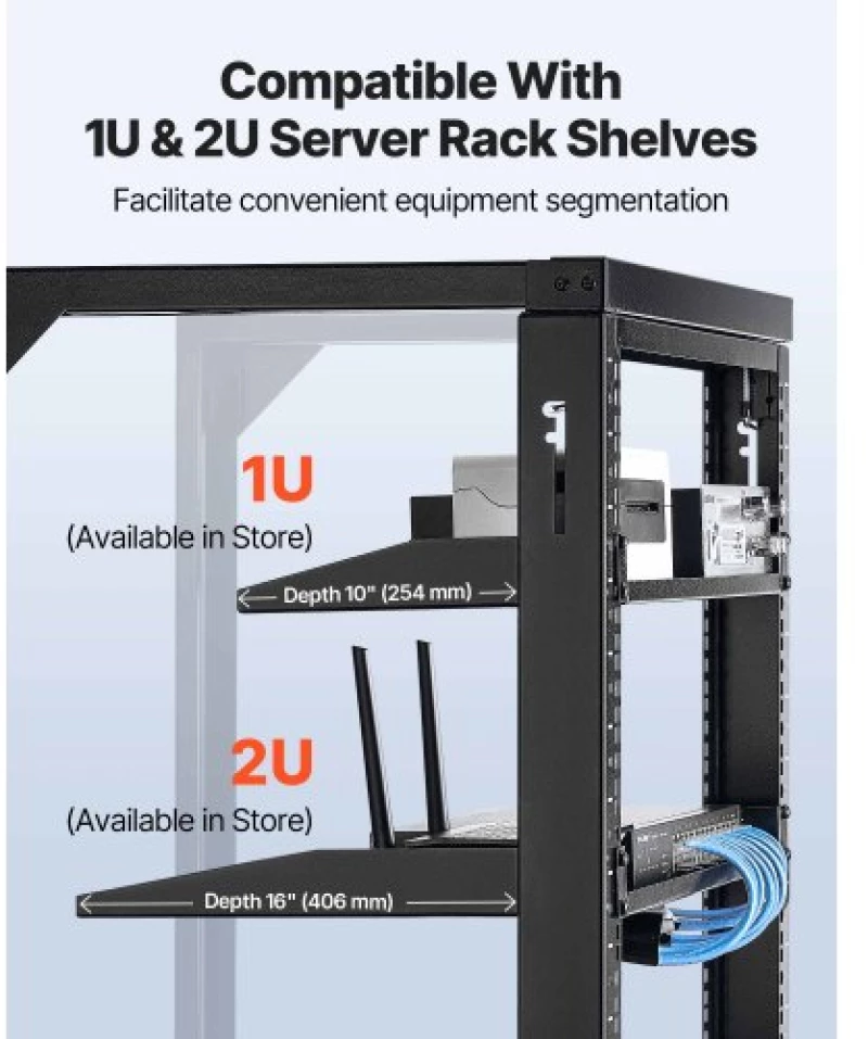 VEVOR 15U Wall Mount Server Rack, 68.04 kg Max Load Capacity, Open Frame Network Rack with 180 Degrees Gate Swing Door, Carbon Steel, Ideal for IT Network Equipment & AV Devices Computer Server, Black