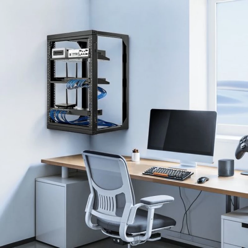 VEVOR 15U Wall Mount Server Rack, 68.04 kg Max Load Capacity, Open Frame Network Rack with 180 Degrees Gate Swing Door, Carbon Steel, Ideal for IT Network Equipment & AV Devices Computer Server, Black