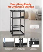 VEVOR 20U Open Frame Network Rack, 585 mm Depth, Wall Mounted or Floor Standing Server Rack, Heavy Duty 4 Post, with Vented Shelves & Mounting Hardware, Holds All Your Networking IT Equipment AV Gear