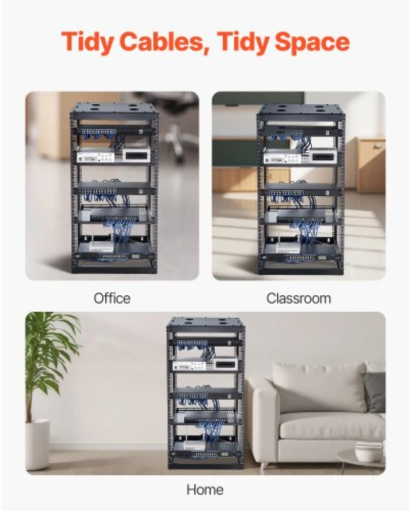 VEVOR 20U Open Frame Network Rack, 585 mm Depth, Wall Mounted or Floor Standing Server Rack, Heavy Duty 4 Post, with Vented Shelves & Mounting Hardware, Holds All Your Networking IT Equipment AV Gear