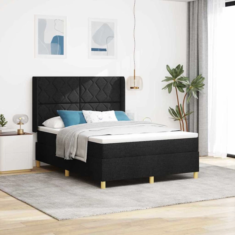 vidaXL Κρεβάτι με ελατήριο με στρώμα Μαύρο 140 x 190 cm ύφασμα