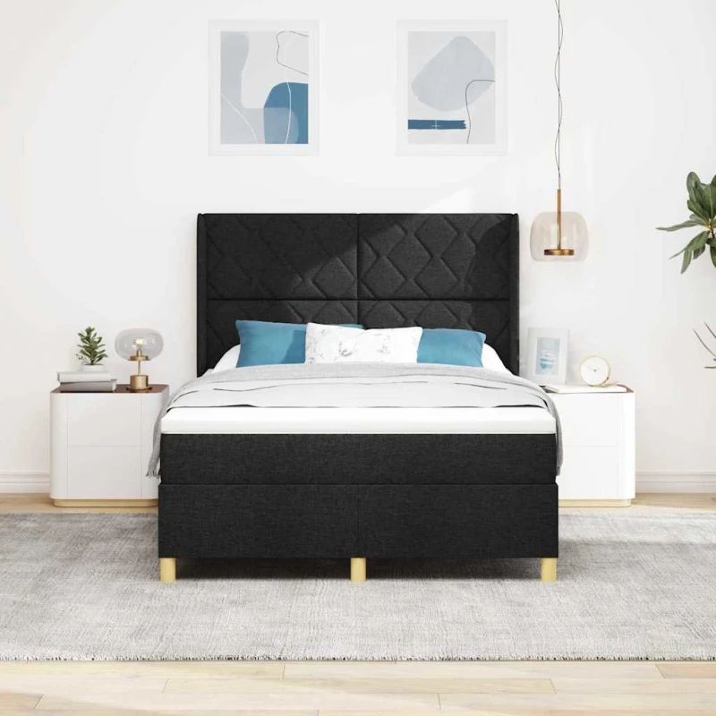 vidaXL Κρεβάτι με ελατήριο με στρώμα Μαύρο 140 x 190 cm ύφασμα