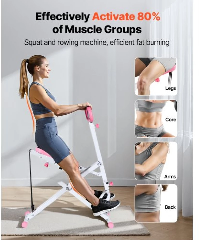 VEVOR Squat Machine, Deep Squat Rowing Machine for Home, Easy Setup & Foldable Exercise Equipment, Glute Trainer Machine with 3 High-Strength Resistance Bands, Glutes & Leg Home Workout Machine, White