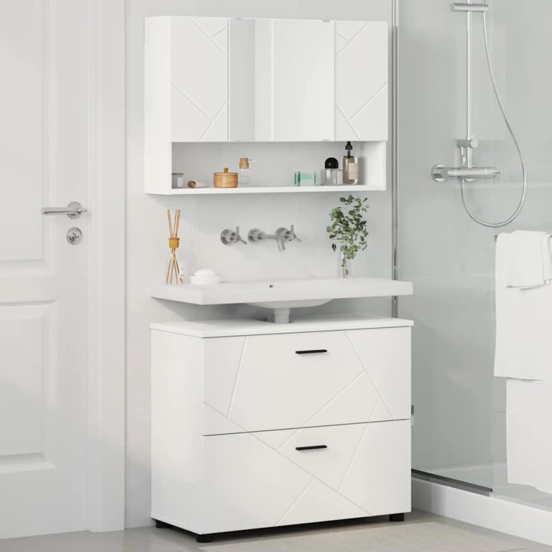 vidaXL Σετ Επίπλων Μπάνιου με συρτάρι με ράφι Επιτοίχιο 2 pcs Λευκό