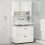 vidaXL Σετ Επίπλων Μπάνιου με συρτάρι με ράφι Επιτοίχιο 2 pcs Λευκό