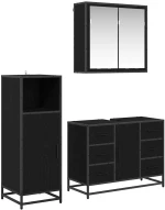 vidaXL Σετ Επίπλων Μπάνιου με ράφι 3 pcs Μαύρη Οξυά Επεξεργασμένο ξύλο
