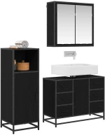 vidaXL Σετ Επίπλων Μπάνιου με ράφι 3 pcs Μαύρη Οξυά Επεξεργασμένο ξύλο
