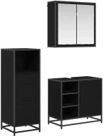 vidaXL Σετ Επίπλων Μπάνιου με ράφι 3 pcs Μαύρη Οξυά Επεξεργασμένο ξύλο