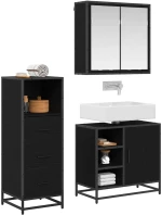 vidaXL Σετ Επίπλων Μπάνιου με ράφι 3 pcs Μαύρη Οξυά Επεξεργασμένο ξύλο