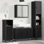 vidaXL Σετ Επίπλων Μπάνιου με ράφι 3 pcs Μαύρη Οξυά Επεξεργασμένο ξύλο