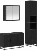 vidaXL Σετ Επίπλων Μπάνιου με ράφι 3 pcs Μαύρη Οξυά Επεξεργασμένο ξύλο