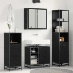 vidaXL Σετ Επίπλων Μπάνιου με ράφι 4 pcs Μαύρη Οξυά Επεξεργασμένο ξύλο
