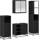 vidaXL Σετ Επίπλων Μπάνιου με ράφι 4 pcs Μαύρη Οξυά Επεξεργασμένο ξύλο
